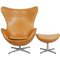 Egg Chair with Footstool in Natural Leather by Arne Jacobsen, 2000s, Set of 2 1