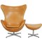 Egg Chair with Footstool in Natural Leather by Arne Jacobsen, 2000s, Set of 2, Image 1