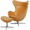 Egg Chair with Footstool in Natural Leather by Arne Jacobsen, 2000s, Set of 2, Image 2
