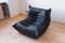 Black Leather Togo Lounge Chair and Pouf by Michel Ducaroy for Ligne Roset, Set of 2, Image 3