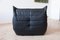 Black Leather Togo Lounge Chair and Pouf by Michel Ducaroy for Ligne Roset, Set of 2 7