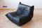 Black Leather Togo Lounge Chair and Pouf by Michel Ducaroy for Ligne Roset, Set of 2, Image 9