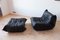 Black Leather Togo Lounge Chair and Pouf by Michel Ducaroy for Ligne Roset, Set of 2 16