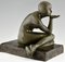 Maurice Guiraud Rivière, Art Deco Enigma Sculpture of Seated Nude, Bronze 8