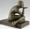 Maurice Guiraud Rivière, Scultura Art Deco Enigma di nudo seduto, bronzo, Immagine 8