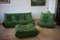 Dubai Green Leather Togo Lounge Chair, Pouf and 3-Seat Sofa by Michel Ducaroy for Ligne Roset, Set of 3 1