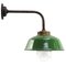 Vintage Industrial Green Enamel, Brass and Clear Striped Glass Wall Light 1