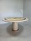 Round Travertine Dining Table with Yellow Marble and Brass Inlay 4