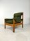 Vintage Oak Brutalist Armchair with Poof in Original Green Ribbled Fabric, Set of 2, Image 4