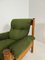 Vintage Oak Brutalist Armchair with Poof in Original Green Ribbled Fabric, Set of 2 10