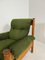 Vintage Oak Brutalist Armchair with Poof in Original Green Ribbled Fabric, Set of 2, Image 10