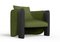 Moderner Sunset Armlehnstuhl aus grünem Stoff und schwarz gebeizter Esche von Javier Gomez 5