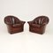 Vintage Leather Scallop Back Armchairs, 1970s, Set of 2, Image 1