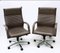 Swivel Desk Chairs in Brown Leather and Chrome, Set of 2 1