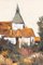 French School, Autumnal Landscape with Church, Oil Painting on Canvas, 1970s, Framed 4