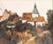 French School, Autumnal Landscape with Church, Oil Painting on Canvas, 1970s, Framed 2