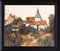 Escuela francesa, paisaje otoñal con iglesia, pintura al óleo sobre lienzo, años 70, enmarcado, Imagen 6