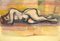 Mino Maccari, desnudo reclinado, carboncillo y acuarela, mediados del siglo XX, Imagen 1