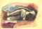 Mino Maccari, Reclined Nude, Charcoal & Watercolor, Mid 20th Century 1