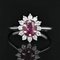 Bague Marguerite en Or Blanc 18 Carats, Rubis et Saphirs Blancs, France, 1970s 3