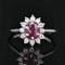 French Ruby & White Sapphires 18 Karat White Gold Daisy Ring, 1970s, Image 3