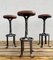 Tabourets de Bar Mid-Century en Fer Forgé avec Assises en Cuir, 1970s, Set de 3 2