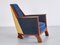 Art Deco Armchair in Blue Velvet and Maple, Northern France, 1920s 4