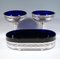 Art Nouveau Silver Centerpiece with Blue Glass Inserts, France, 1905, Set of 3 3