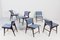 Mid-Century Wood and Blue Fabric Chairs by Ezio Minotti Italy, 1950s-1960s, Set of 6 3