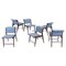 Mid-Century Wood and Blue Fabric Chairs by Ezio Minotti Italy, 1950s-1960s, Set of 6 1