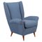 Mid-Century Wood and Blue Fabric Armchair by Giò Ponti for Isa, 1950s, Image 1