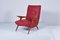 Mid-Century Shaped Wood and Red Leather Armchair by C. Graffi, 1950s 8