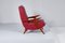 Mid-Century Shaped Wood and Red Leather Armchair by C. Graffi, 1950s, Image 3