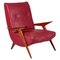 Mid-Century Shaped Wood and Red Leather Armchair by C. Graffi, 1950s, Image 1