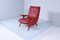 Mid-Century Shaped Wood and Red Leather Armchair by C. Graffi, 1950s 10