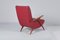 Mid-Century Shaped Wood and Red Leather Armchair by C. Graffi, 1950s 4