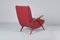 Mid-Century Shaped Wood and Red Leather Armchair by C. Graffi, 1950s, Image 4