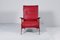 Mid-Century Shaped Wood and Red Leather Armchair by C. Graffi, 1950s 9