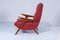 Mid-Century Shaped Wood and Red Leather Armchair by C. Graffi, 1950s 7