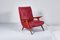 Mid-Century Shaped Wood and Red Leather Armchair by C. Graffi, 1950s, Image 2