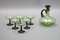 Mid-Century Modern Green and Black Glass Decanter and Glasses, 1950s, Set of 7 2