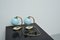 Bedside Lights with Blue Glass and Bronze Feet, Set of 2 3