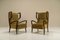 Wingback Armchairs in Poplar and Mohair by Orlando Orlandi, Italy, 1950s, Set of 2 1