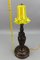 Art Deco Table Lamp with Owl Sculpture and Yellow Glass Lampshade, 1920s 18