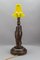 Art Deco Table Lamp with Owl Sculpture and Yellow Glass Lampshade, 1920s 9