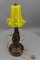 Art Deco Tischlampe mit Eulenskulptur & Gelbem Glas Lampenschirm, 1920er 14