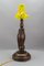 Lámpara de mesa Art Déco con escultura de búho y pantalla de vidrio amarillo, años 20, Imagen 6