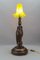 Art Deco Table Lamp with Owl Sculpture and Yellow Glass Lampshade, 1920s 7