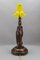 Art Deco Table Lamp with Owl Sculpture and Yellow Glass Lampshade, 1920s 13