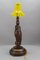 Art Deco Table Lamp with Owl Sculpture and Yellow Glass Lampshade, 1920s 11